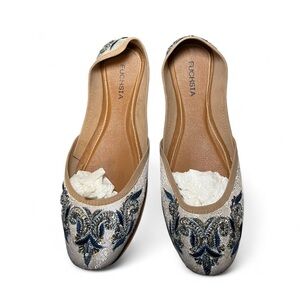 Fuchsia Women's Embroidered Loafers - Silver and Blue